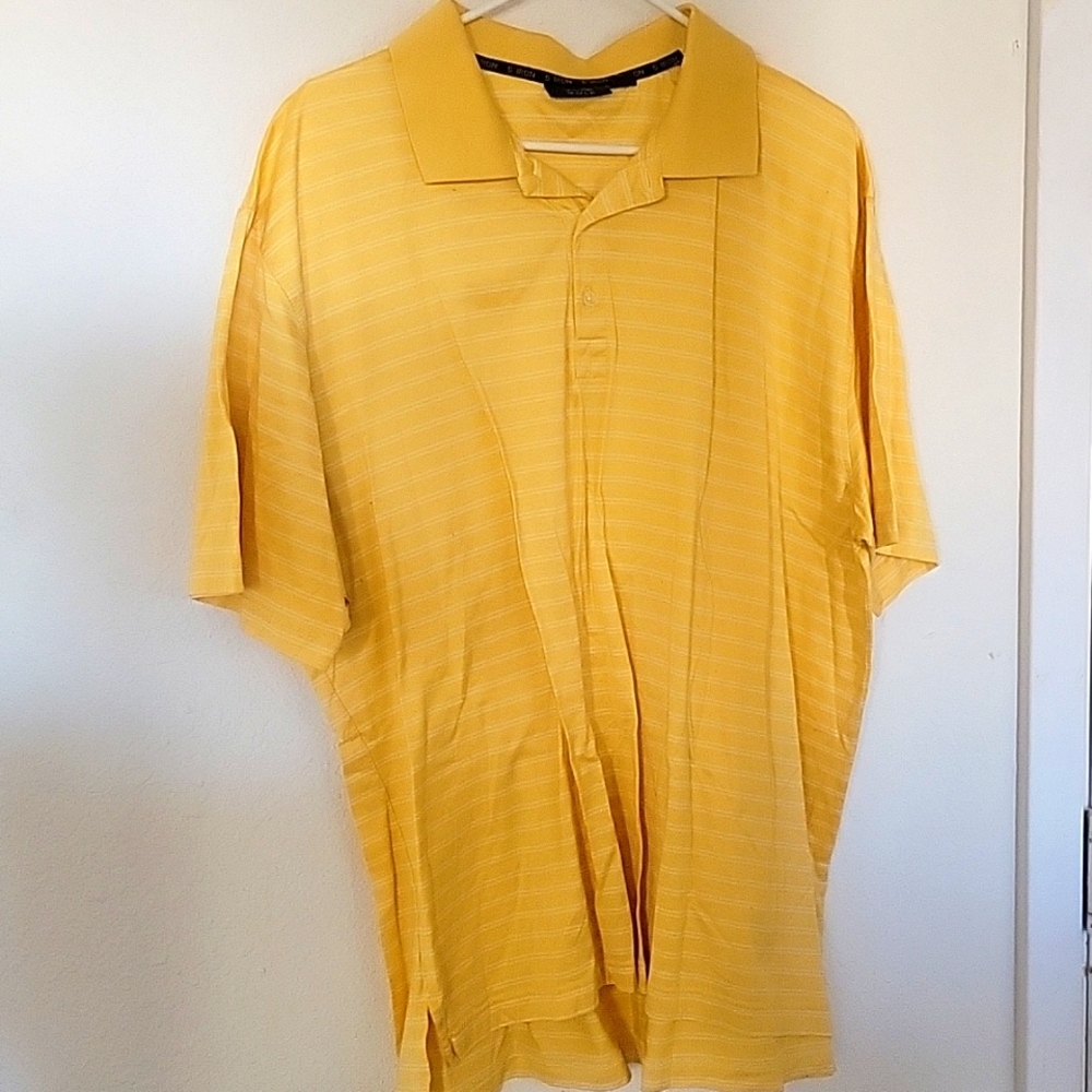 Tasso Elba 5 Iron Golf Mens XL Yellow Pima Cotton Striped Polo Shirt Short Sleev